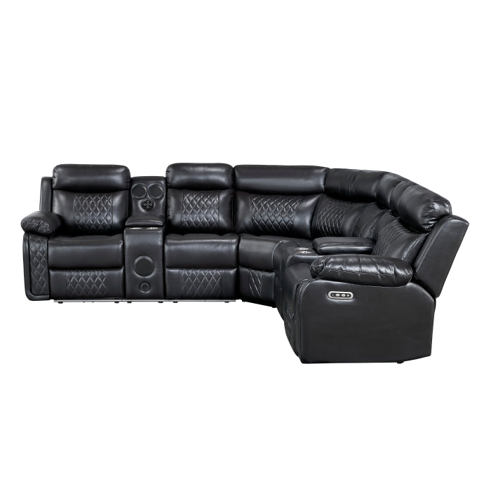 Cipher 3-Piece Power Reclining Sectional with Two Consoles, Speakers, Subwoofer, LED Lighting and Charging Port (8315BLK*SCPW)