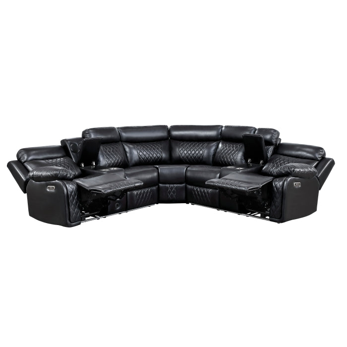 Cipher 3-Piece Power Reclining Sectional with Two Consoles, Speakers, Subwoofer, LED Lighting and Charging Port (8315BLK*SCPW)