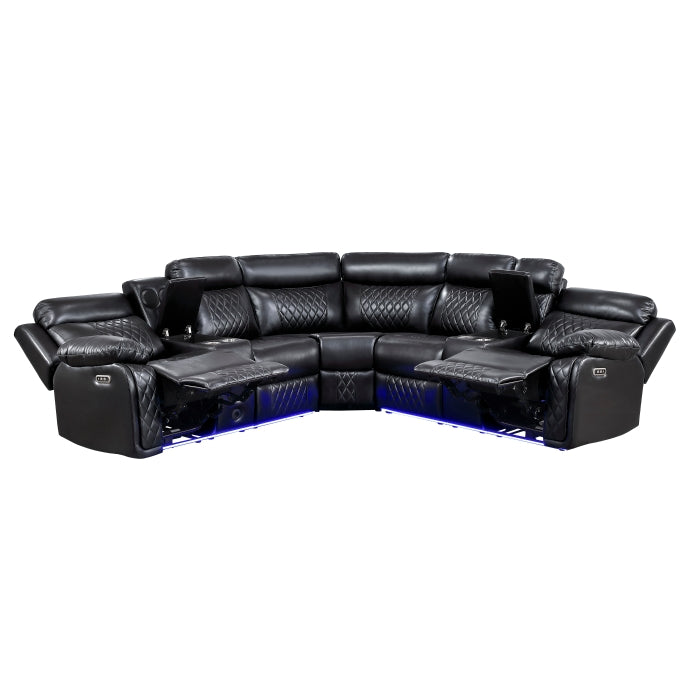 Cipher 3-Piece Power Reclining Sectional with Two Consoles, Speakers, Subwoofer, LED Lighting and Charging Port (8315BLK*SCPW)