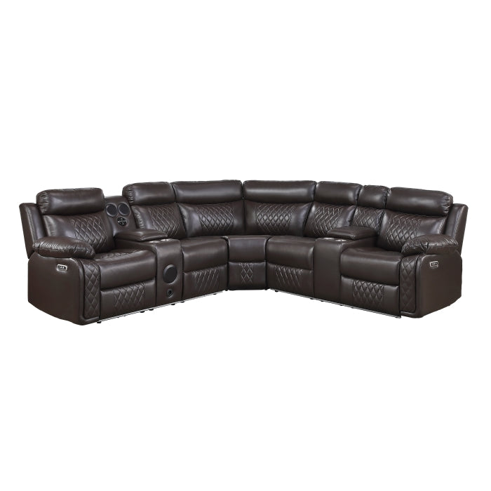 Cipher 3-Piece Power Reclining Sectional with Two Consoles, Speakers, Subwoofer, LED Lighting and Charging Port (8315DBR*SCPW)