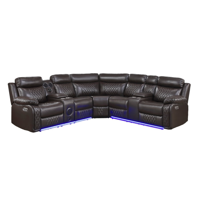 Cipher 3-Piece Power Reclining Sectional with Two Consoles, Speakers, Subwoofer, LED Lighting and Charging Port (8315DBR*SCPW)