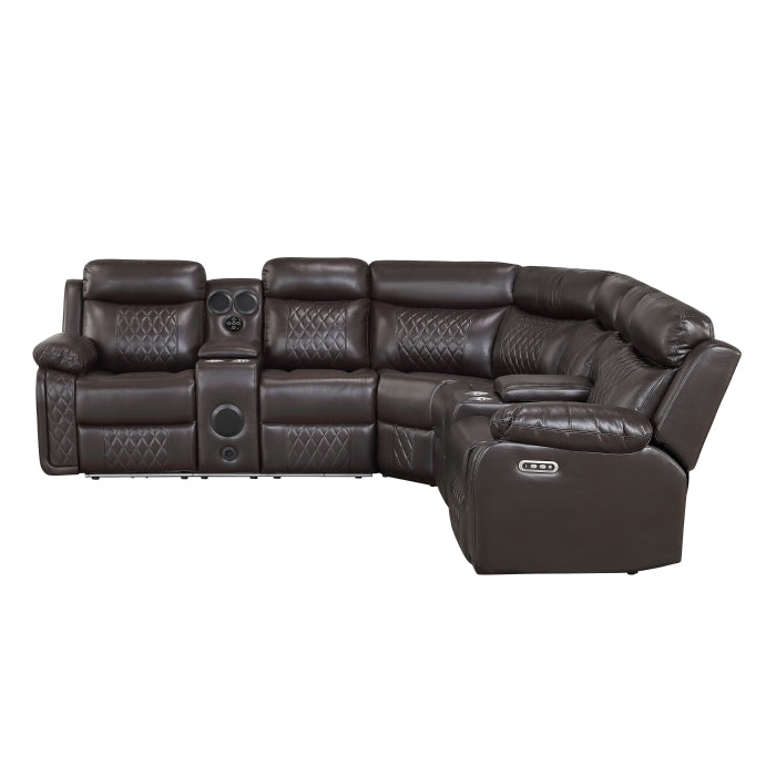 Cipher 3-Piece Power Reclining Sectional with Two Consoles, Speakers, Subwoofer, LED Lighting and Charging Port (8315DBR*SCPW)
