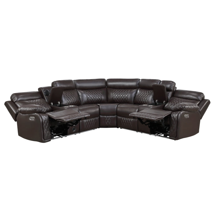 Cipher 3-Piece Power Reclining Sectional with Two Consoles, Speakers, Subwoofer, LED Lighting and Charging Port (8315DBR*SCPW)