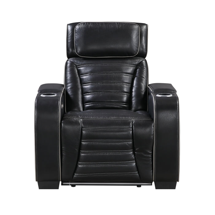 Cyber Power Reclining Chair with Power Headrest, Cup holder, Storage Arms(Top and Side), Air Massage, Heat, LED Lighting and Charging Ports (8344BLK-1PWHM)