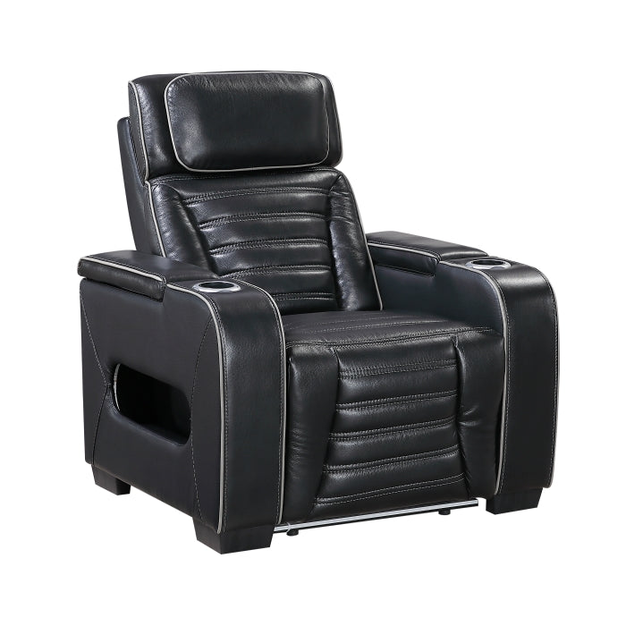 Cyber Power Reclining Chair with Power Headrest, Cup holder, Storage Arms(Top and Side), Air Massage, Heat, LED Lighting and Charging Ports (8344BLK-1PWHM)