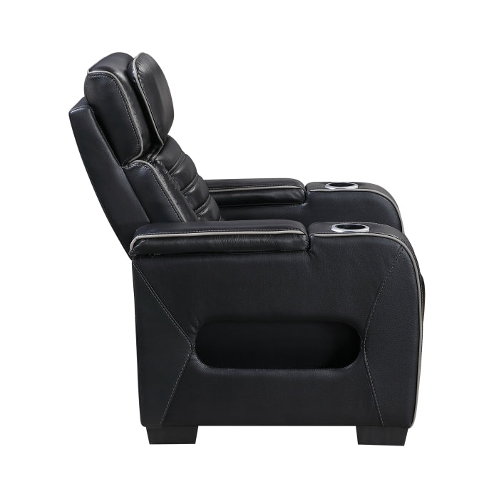 Cyber Power Reclining Chair with Power Headrest, Cup holder, Storage Arms(Top and Side), Air Massage, Heat, LED Lighting and Charging Ports (8344BLK-1PWHM)