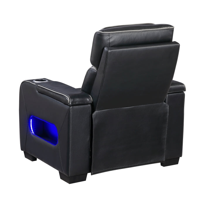 Cyber Power Reclining Chair with Power Headrest, Cup holder, Storage Arms(Top and Side), Air Massage, Heat, LED Lighting and Charging Ports (8344BLK-1PWHM)