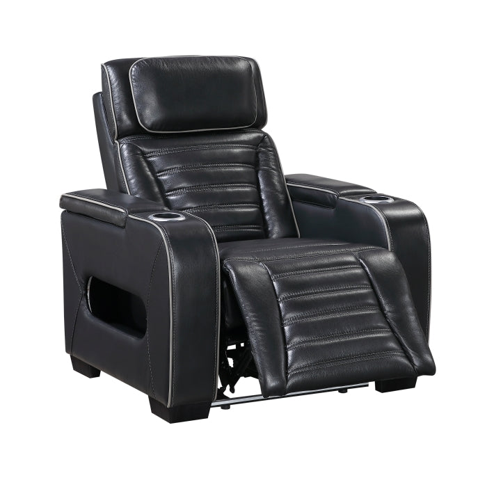 Cyber Power Reclining Chair with Power Headrest, Cup holder, Storage Arms(Top and Side), Air Massage, Heat, LED Lighting and Charging Ports (8344BLK-1PWHM)
