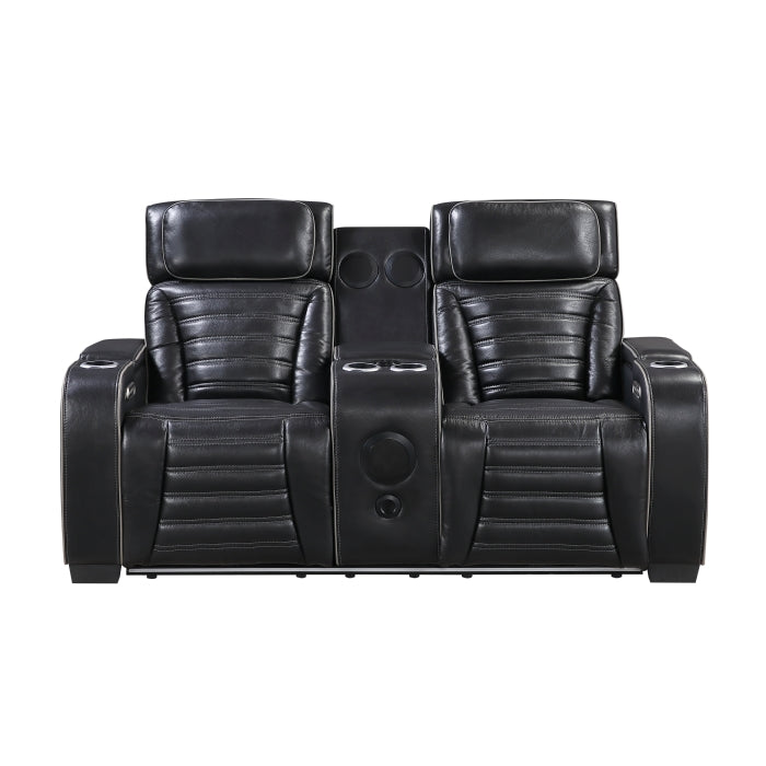 Cyber Reclining Loveseat with Center Console — Black Power
