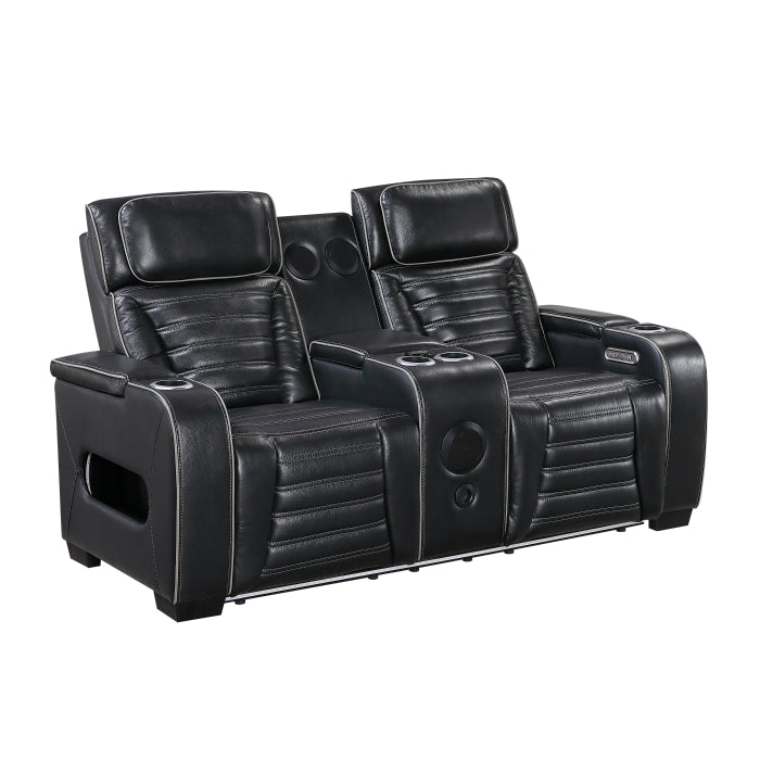 Cyber Reclining Loveseat with Center Console — Black Power
