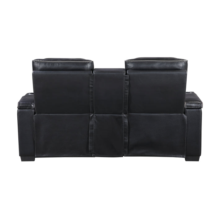 Cyber Reclining Loveseat with Center Console — Black Power