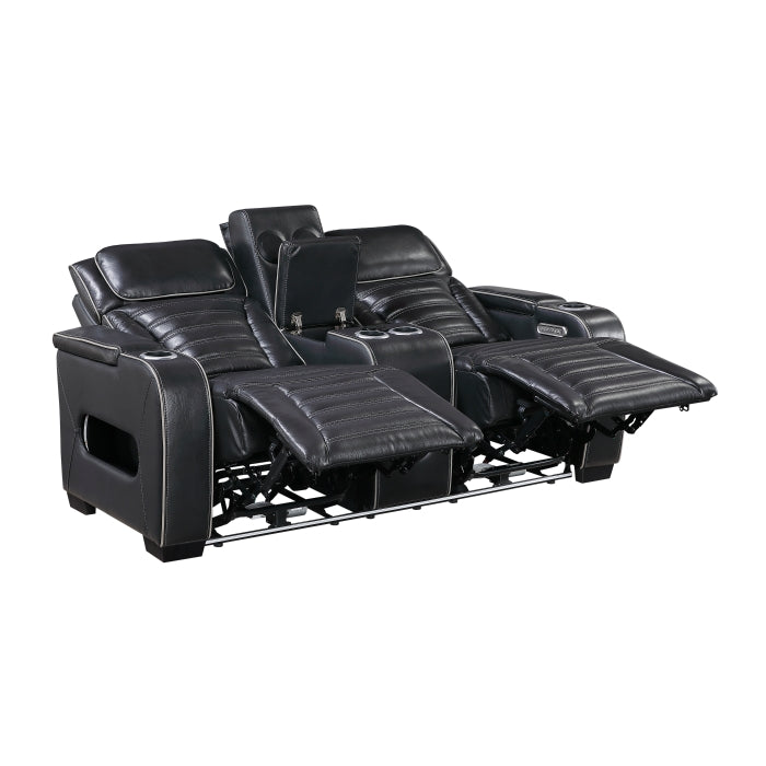 Cyber Reclining Loveseat with Center Console — Black Power