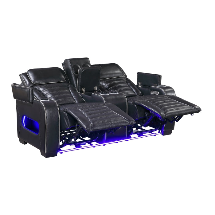 Cyber Reclining Loveseat with Center Console — Black Power