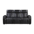 Cyber Power Double Reclining Sofa with Center Drop-Down Cup Holders, Power Headrests, Storage Arms(Top and Side) ,Cup holders, Reading Lights, Wireless Charger, Air Massage, Heat, LED Lighting and Charging Ports (8344BLK-3PWHM)