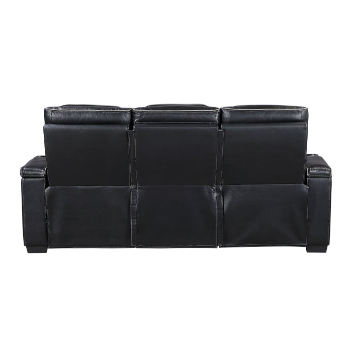 Cyber Power Double Reclining Sofa with Center Drop-Down Cup Holders, Power Headrests, Storage Arms(Top and Side) ,Cup holders, Reading Lights, Wireless Charger, Air Massage, Heat, LED Lighting and Charging Ports (8344BLK-3PWHM)