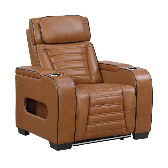 Cyber Power Reclining Chair with Power Headrest, Cup holder, Storage Arms(Top and Side), Air Massage, Heat, LED Lighting and Charging Ports (8344BRW-1PWHM)