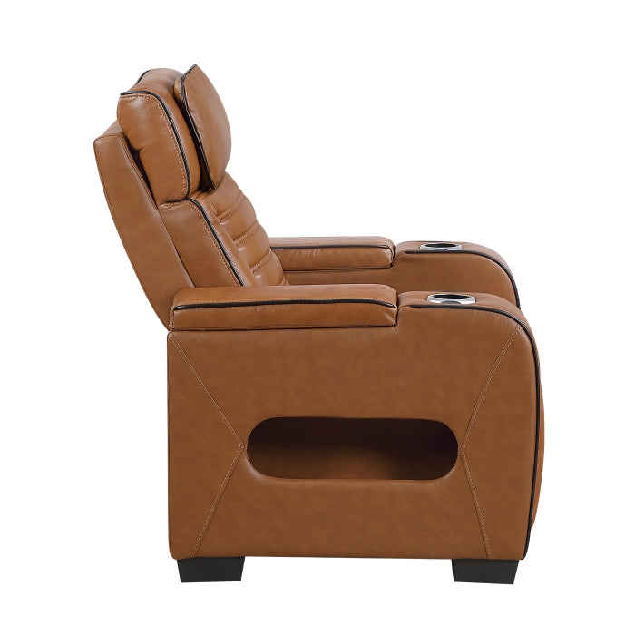 Cyber Power Reclining Chair with Power Headrest, Cup holder, Storage Arms(Top and Side), Air Massage, Heat, LED Lighting and Charging Ports (8344BRW-1PWHM)