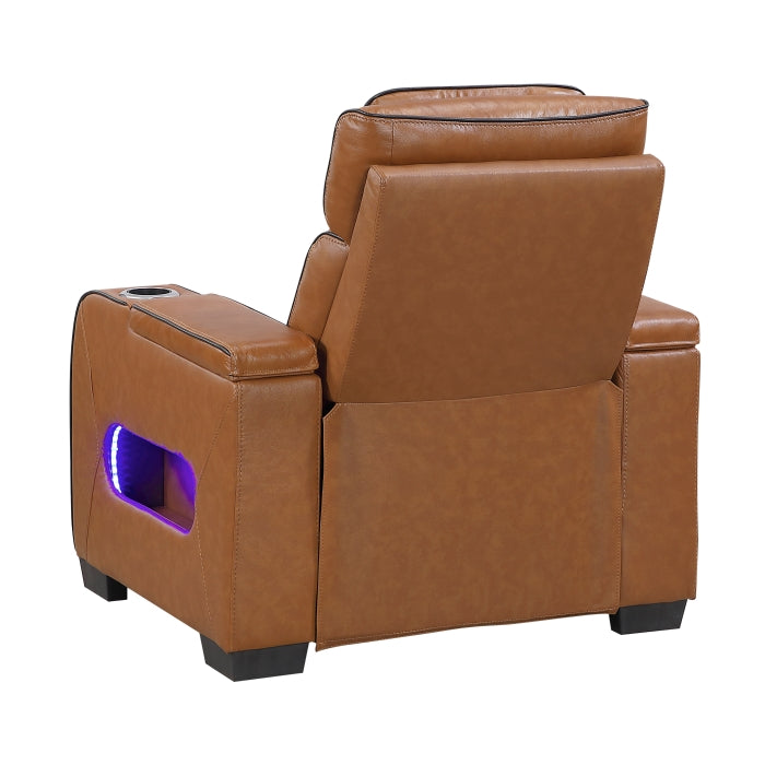 Cyber Power Reclining Chair with Power Headrest, Cup holder, Storage Arms(Top and Side), Air Massage, Heat, LED Lighting and Charging Ports (8344BRW-1PWHM)