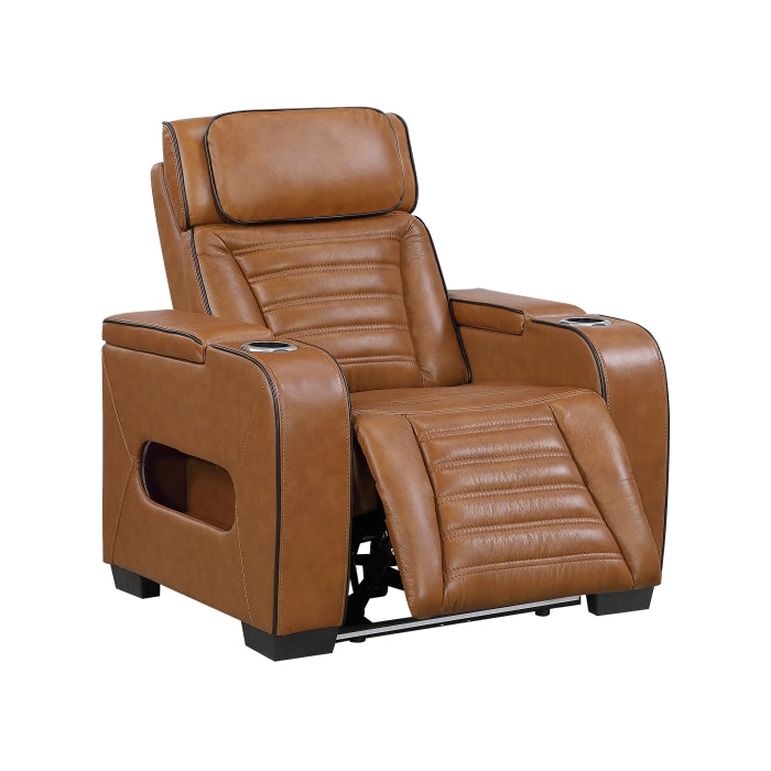 Cyber Power Reclining Chair with Power Headrest, Cup holder, Storage Arms(Top and Side), Air Massage, Heat, LED Lighting and Charging Ports (8344BRW-1PWHM)