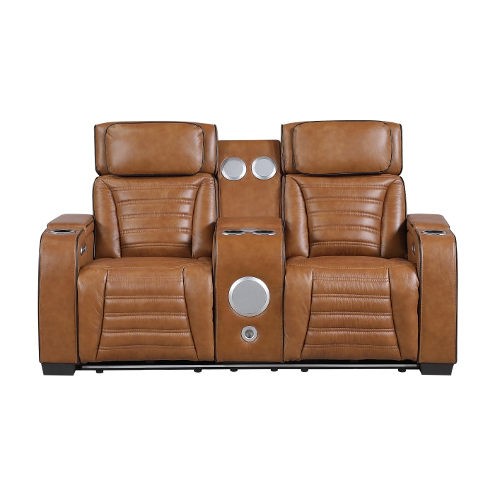 Cyber Reclining Loveseat with Center Console — Brown Power