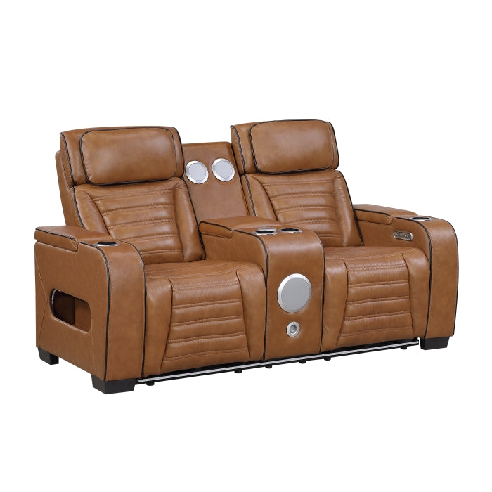 Cyber Reclining Loveseat with Center Console — Brown Power