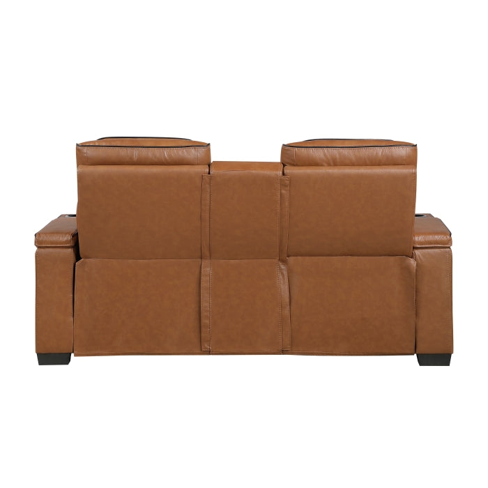 Cyber Reclining Loveseat with Center Console — Brown Power