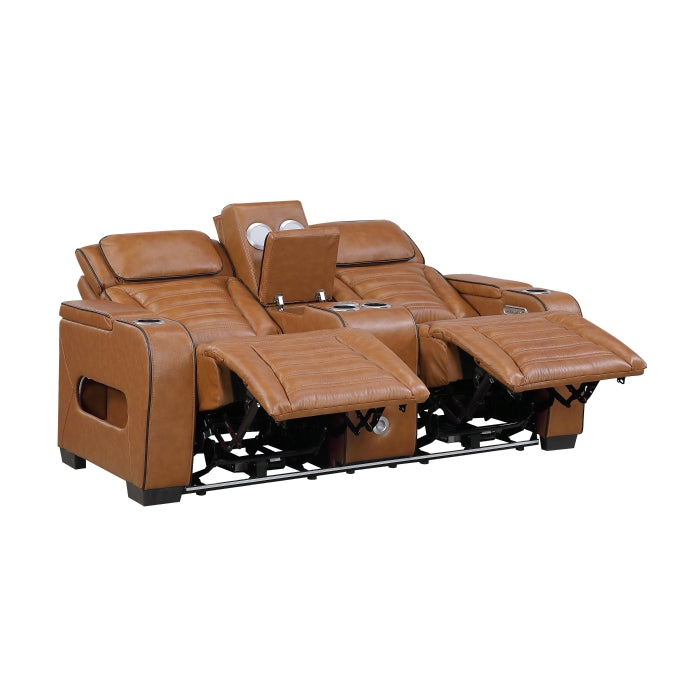 Cyber Reclining Loveseat with Center Console — Brown Power