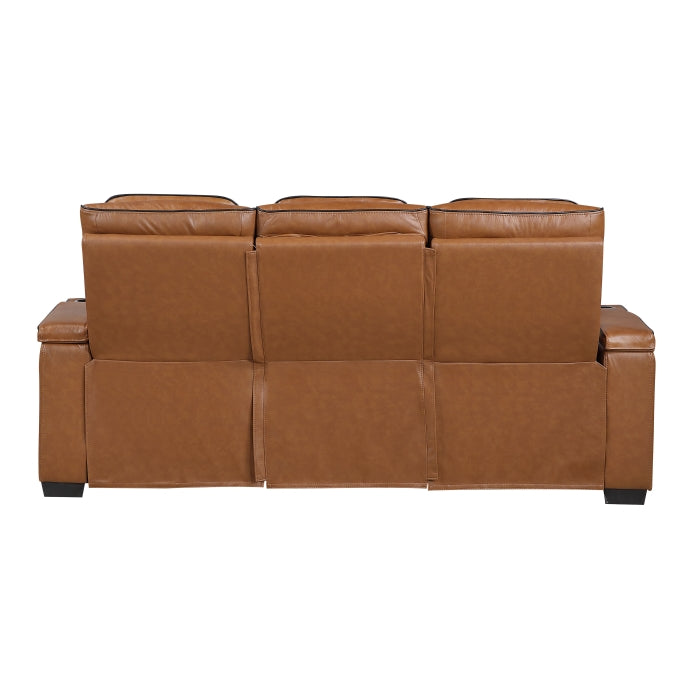 Cyber Power Double Reclining Sofa with Center Drop-Down Cup Holders, Power Headrests, Storage Arms(Top and Side) ,Cup holders, Reading Lights, Wireless Charger, Air Massage, Heat, LED Lighting and Charging Ports (8344BRW-3PWHM)