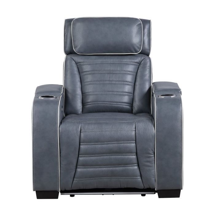 Cyber Power Reclining Chair with Power Headrest, Cup holder, Storage Arms(Top and Side), Air Massage, Heat, LED Lighting and Charging Ports (8344BUE-1PWHM)