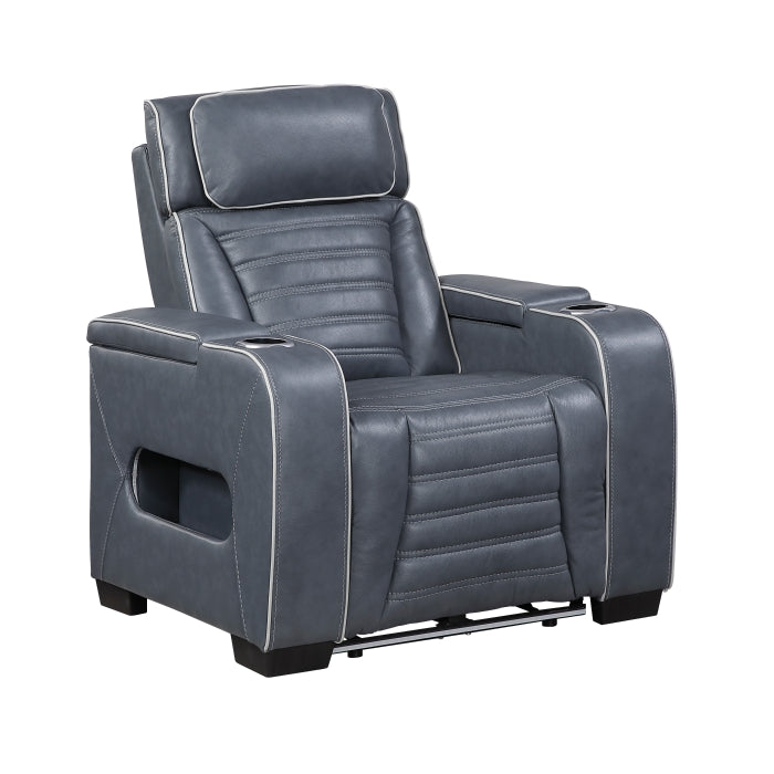 Cyber Power Reclining Chair with Power Headrest, Cup holder, Storage Arms(Top and Side), Air Massage, Heat, LED Lighting and Charging Ports (8344BUE-1PWHM)