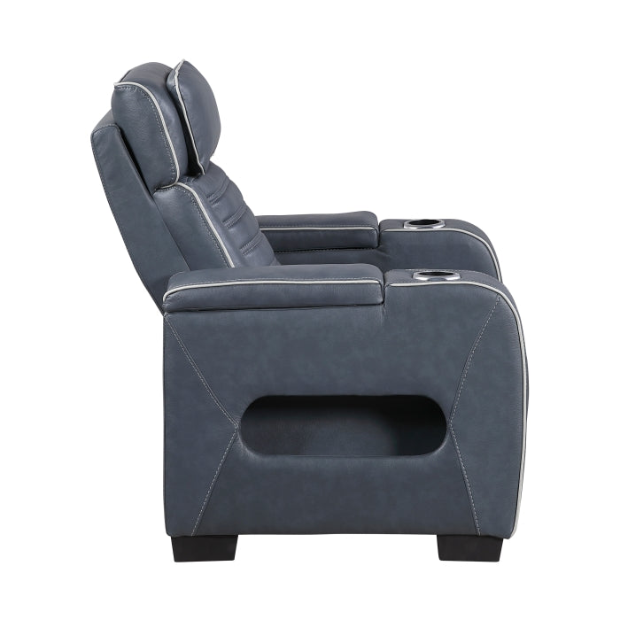 Cyber Power Reclining Chair with Power Headrest, Cup holder, Storage Arms(Top and Side), Air Massage, Heat, LED Lighting and Charging Ports (8344BUE-1PWHM)