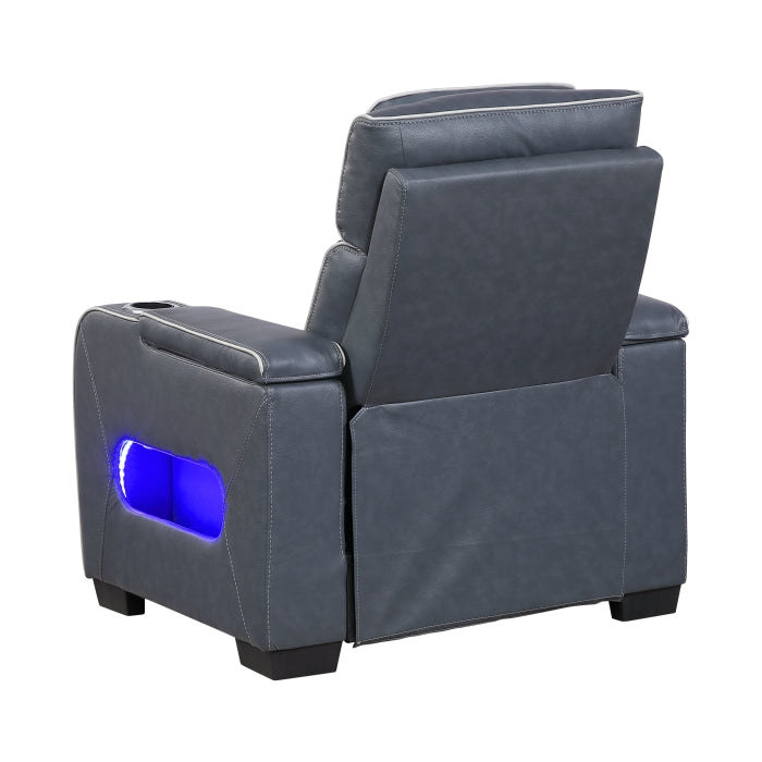 Cyber Power Reclining Chair with Power Headrest, Cup holder, Storage Arms(Top and Side), Air Massage, Heat, LED Lighting and Charging Ports (8344BUE-1PWHM)
