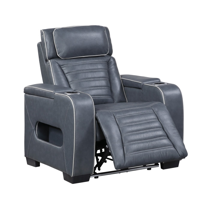 Cyber Power Reclining Chair with Power Headrest, Cup holder, Storage Arms(Top and Side), Air Massage, Heat, LED Lighting and Charging Ports (8344BUE-1PWHM)