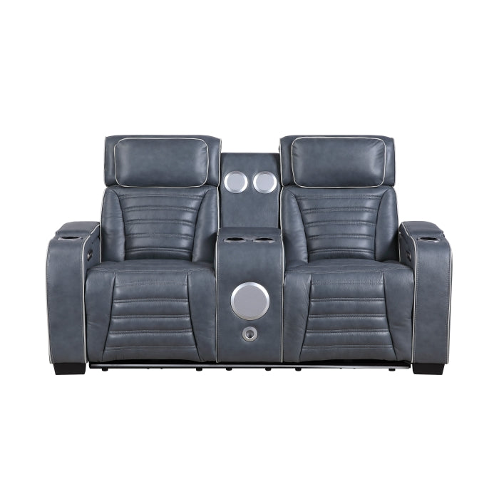 Cyber Reclining Loveseat with Center Console — Blue Power