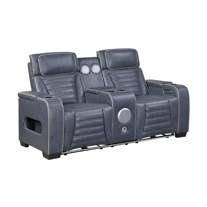 Cyber Reclining Loveseat with Center Console — Blue Power