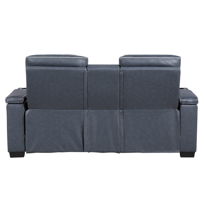 Cyber Reclining Loveseat with Center Console — Blue Power