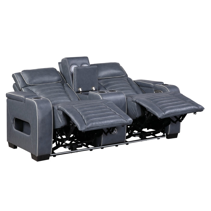 Cyber Reclining Loveseat with Center Console — Blue Power