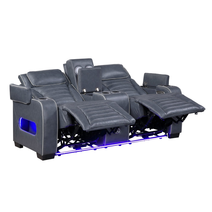 Cyber Reclining Loveseat with Center Console — Blue Power