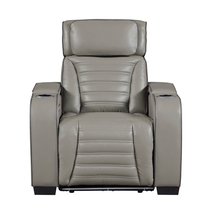 Cyber Power Reclining Chair with Power Headrest, Cup holder, Storage Arms(Top and Side), Air Massage, Heat, LED Lighting and Charging Ports (8344GRY-1PWHM)