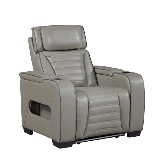 Cyber Power Reclining Chair with Power Headrest, Cup holder, Storage Arms(Top and Side), Air Massage, Heat, LED Lighting and Charging Ports (8344GRY-1PWHM)