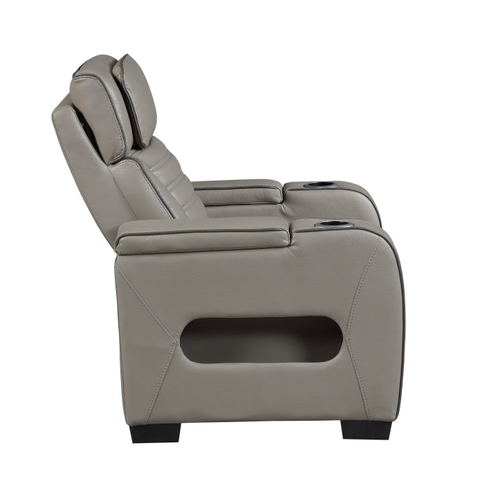 Cyber Power Reclining Chair with Power Headrest, Cup holder, Storage Arms(Top and Side), Air Massage, Heat, LED Lighting and Charging Ports (8344GRY-1PWHM)