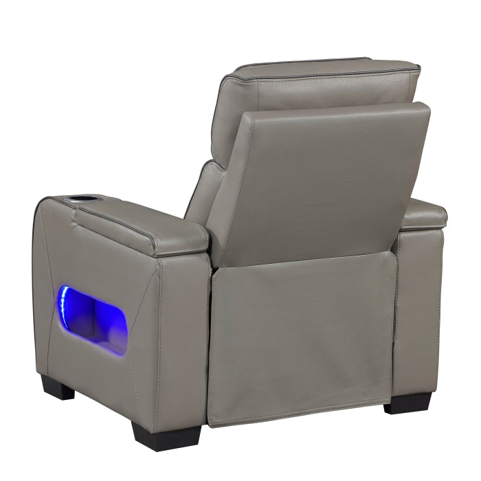 Cyber Power Reclining Chair with Power Headrest, Cup holder, Storage Arms(Top and Side), Air Massage, Heat, LED Lighting and Charging Ports (8344GRY-1PWHM)