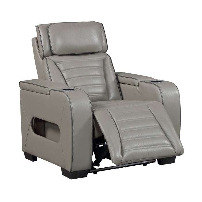 Cyber Power Reclining Chair with Power Headrest, Cup holder, Storage Arms(Top and Side), Air Massage, Heat, LED Lighting and Charging Ports (8344GRY-1PWHM)