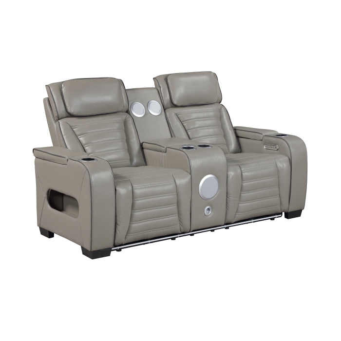 Cyber Reclining Loveseat with Center Console — Gray Power