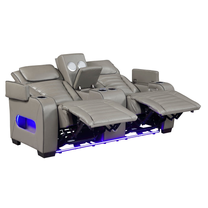 Cyber Reclining Loveseat with Center Console — Gray Power