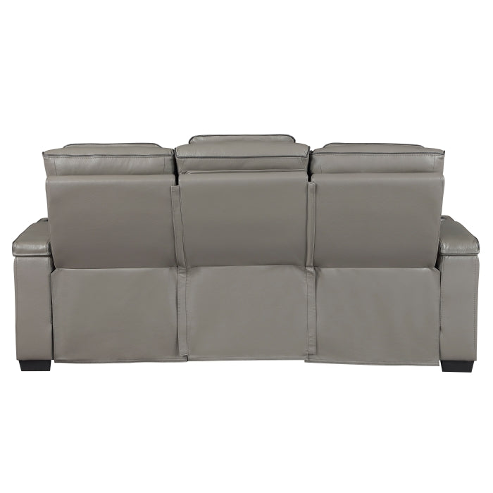 Cyber Power Double Reclining Sofa with Center Drop-Down Cup Holders, Power Headrests, Storage Arms(Top and Side) ,Cup holders, Reading Lights, Wireless Charger, Air Massage, Heat, LED Lighting and Charging Ports (8344GRY-3PWHM)
