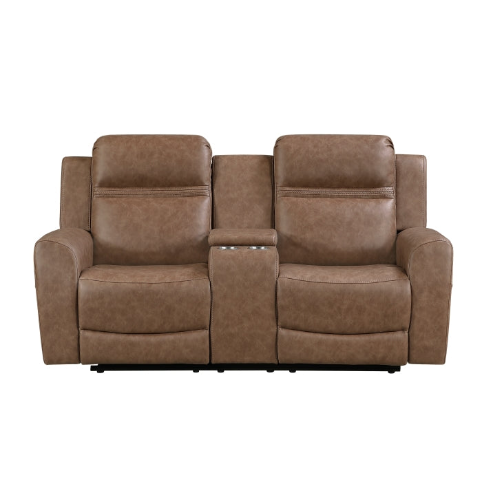 Hearth Reclining Loveseat with Center Console — Brown Manual
