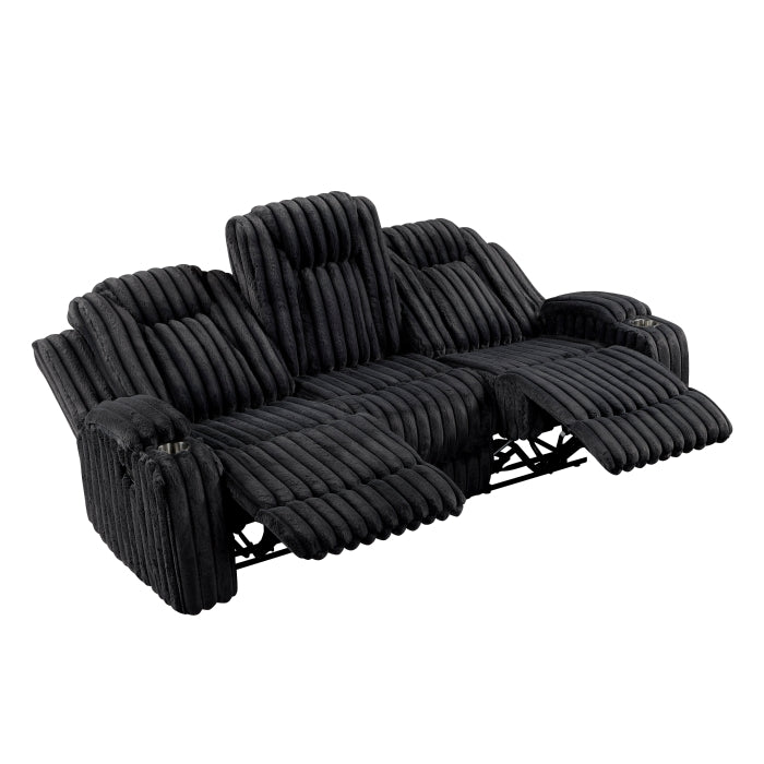 Phyllis Double Reclining Sofa with Cup Holders (8348BLK-3)