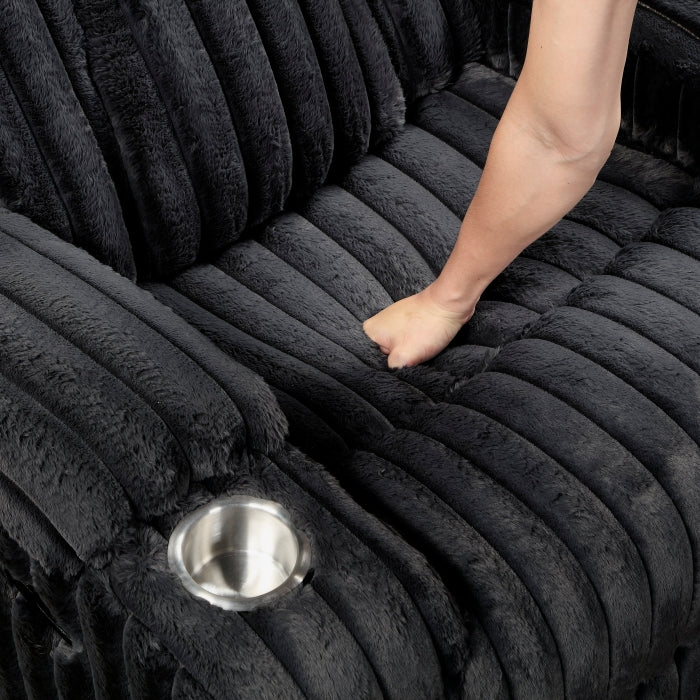 Phyllis Double Reclining Sofa with Cup Holders (8348BLK-3)