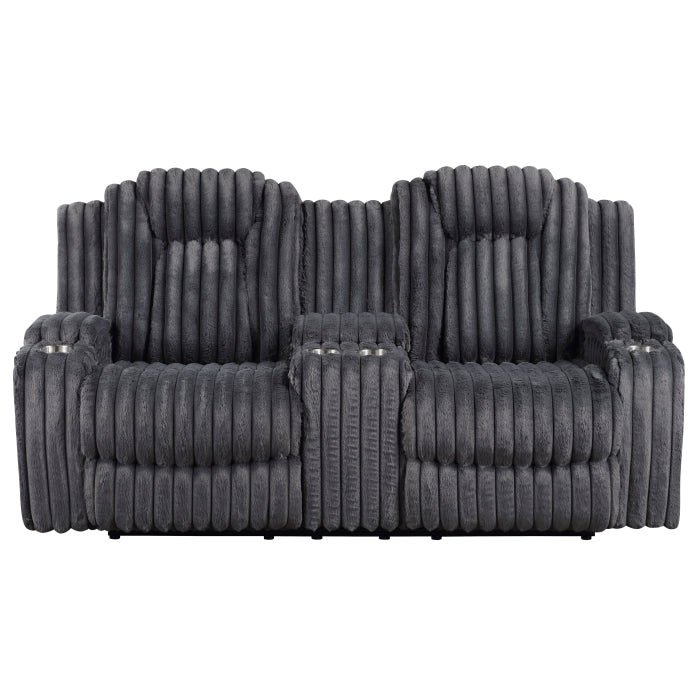 Phyllis Reclining Loveseat with Center Console — Dark gray Manual